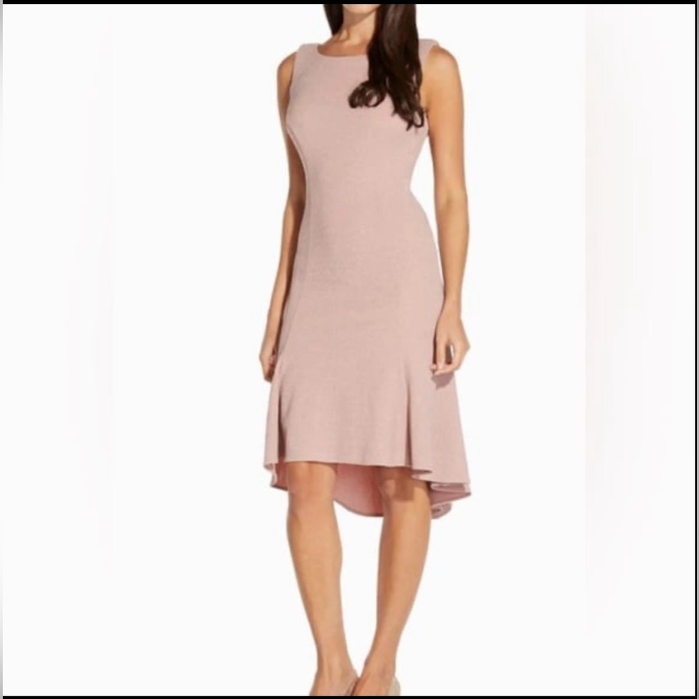 Adrianna Papell Sleeveless Cowl Back Solid Metallic Knit Dress in Blush Size 6